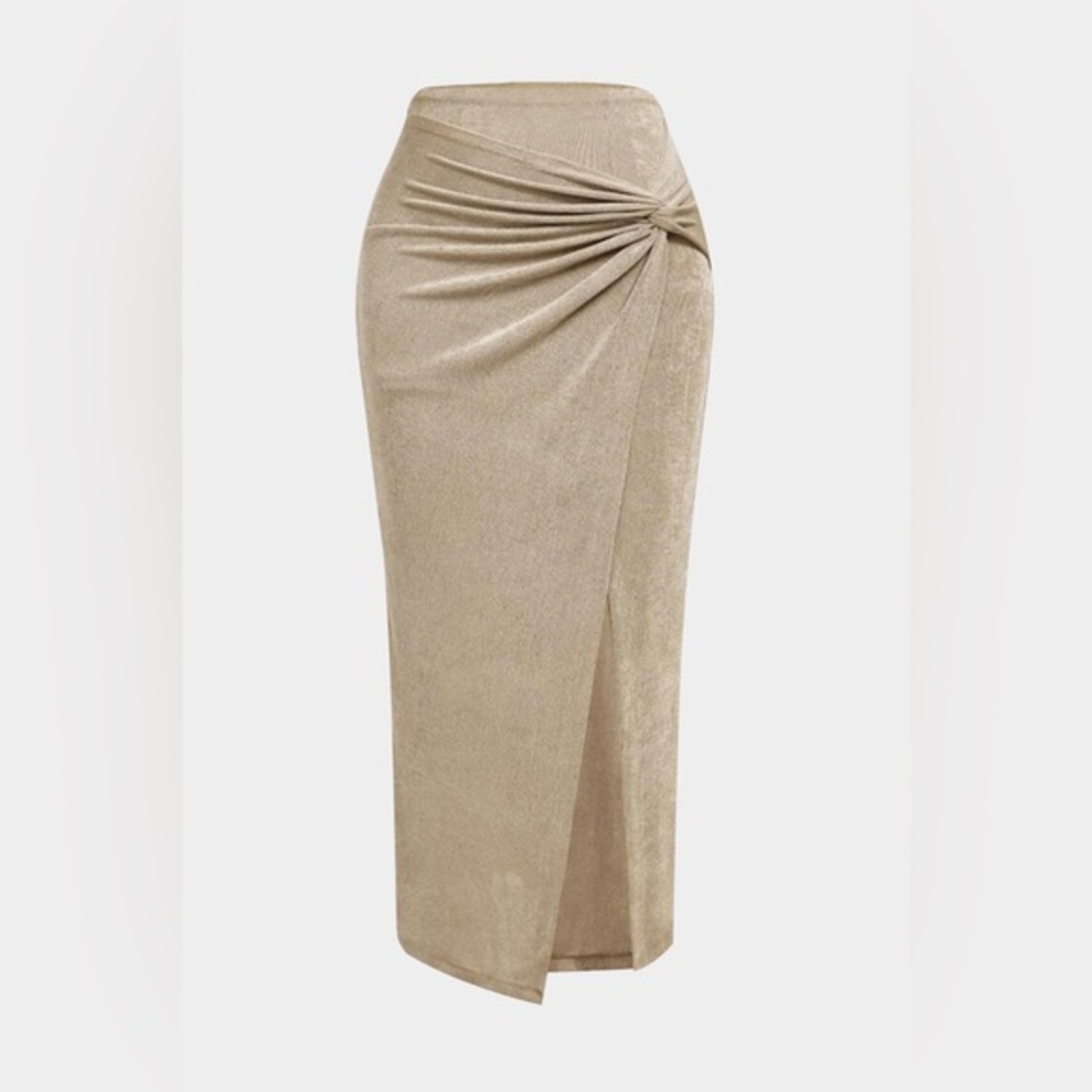 Summer Spring Womens Skirts Solid Ruched Front Slit Maxi Skirt XL mc1-20